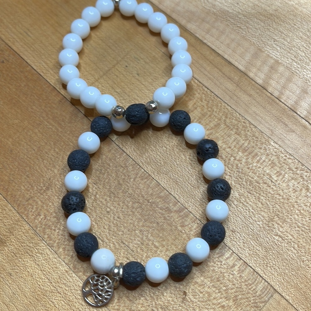 Black And White Stackable Bracelets With Tree Of … - image 4